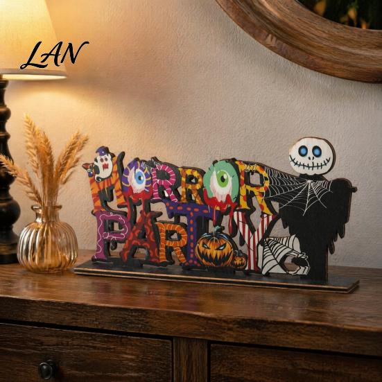 Decorative Halloween Wood Signs Wooden Ornaments for Tabletop Decorations, Stable Base Table Figures Centerpiece Home Party And Spooky Haunted