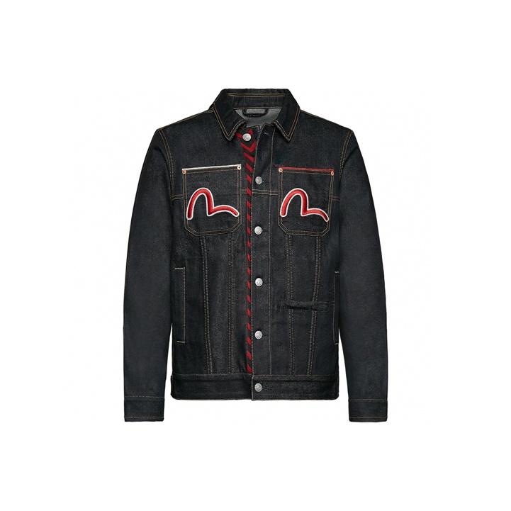 Evisu Seagull Embroidered Large M Inset Denim Jacket Men Jacket Dark-Blue 1EAHTM9DJ111XX