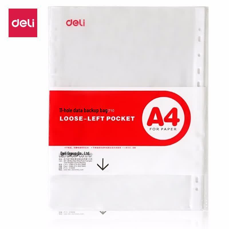 Deli 5710 A4 11-Hole Transparent Document Protector Bags
