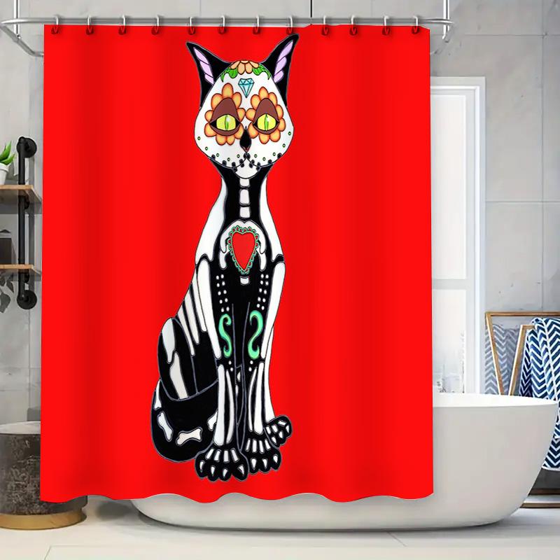 

Spooky Skull Bat Halloween Shower Curtain Gothic Horror Vampire Batwing Bathroom Decor W60H190(CM)-1 Pcs
