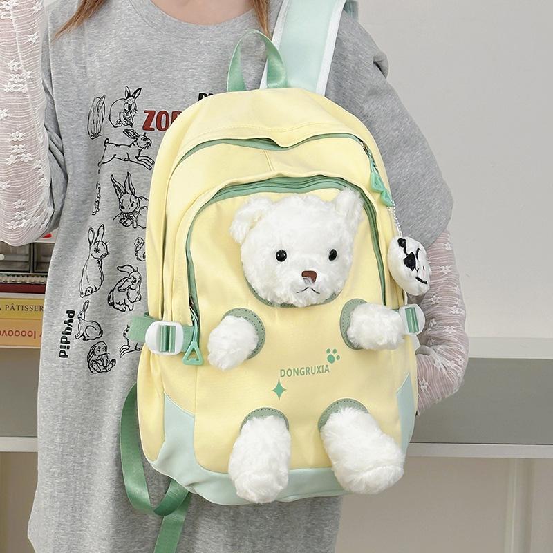 Cute bear schoolbag women's new fashion girl high-value junior high school student backpack student doll backpack