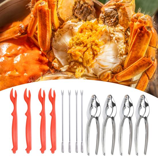 12Pcs Crab Cracker Tool Set Zinc Alloy Shellfish Seafood Kit with Nutcrackers Picks Lobster Opener Tool for Crab Nuts Home Restaurant Use