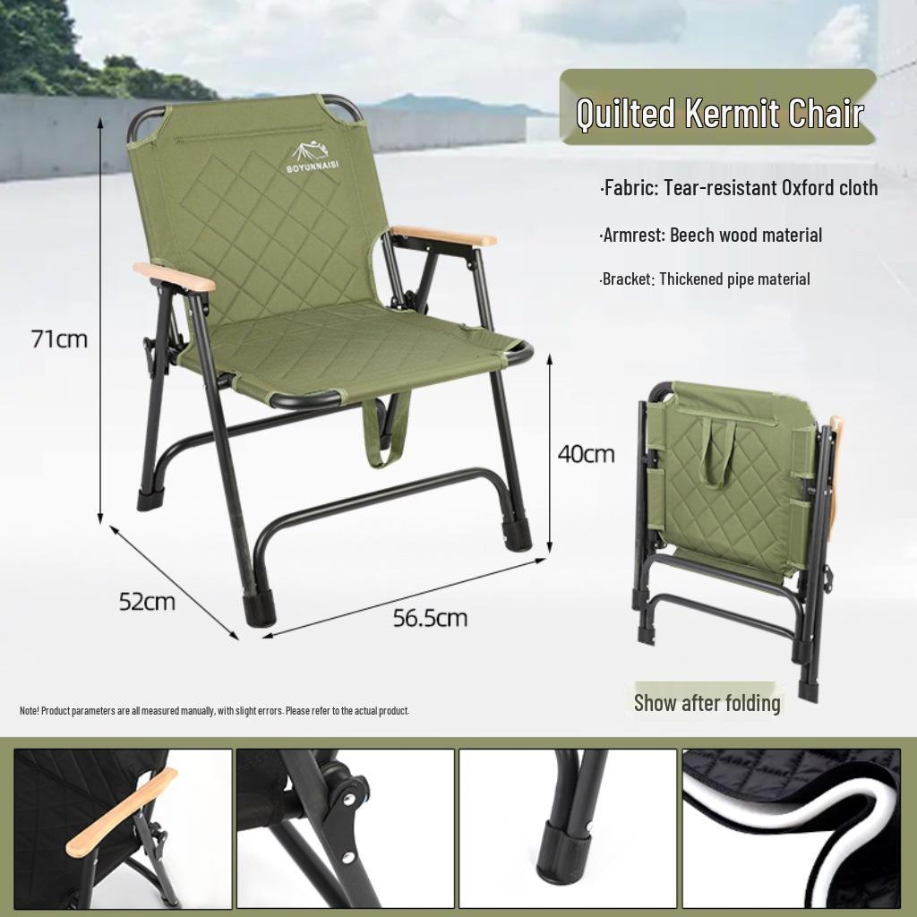 Premium Quilted Kermit Chair Set: Portable Outdoor Folding Chair with Backrest & Table for Camping, Beach, or Picnics
