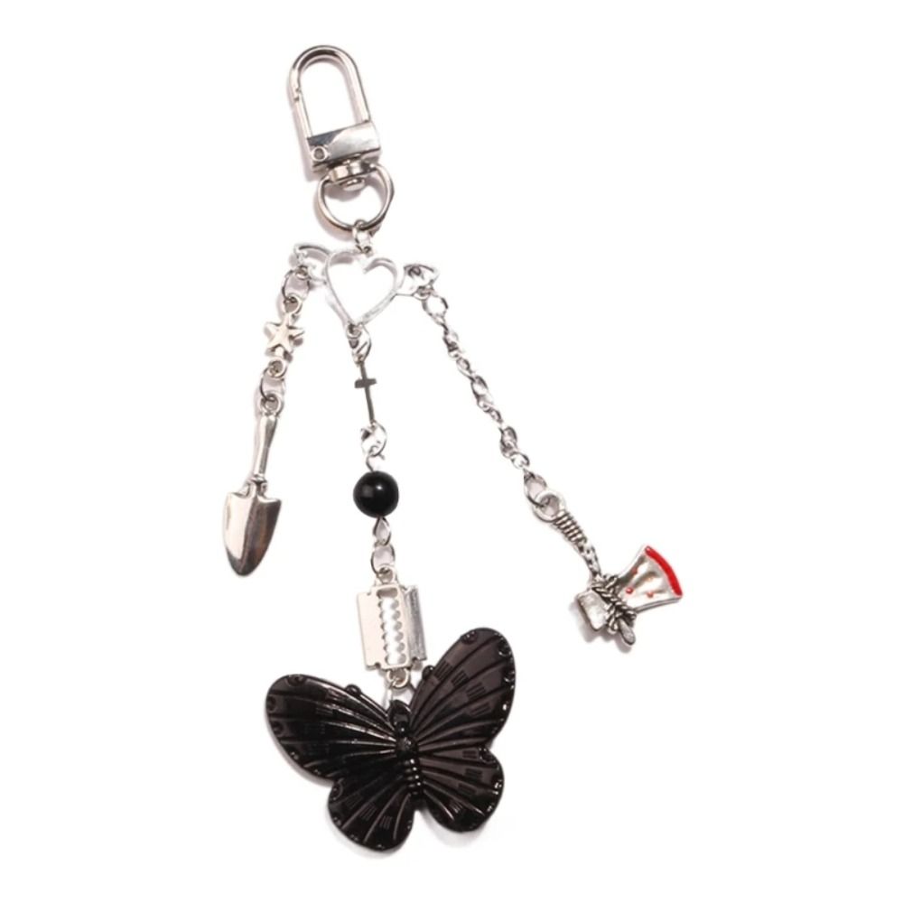 Gothic Style Mobile Phone Chain Black Butterfly Mobile Keychain Lanyard  Women Girls