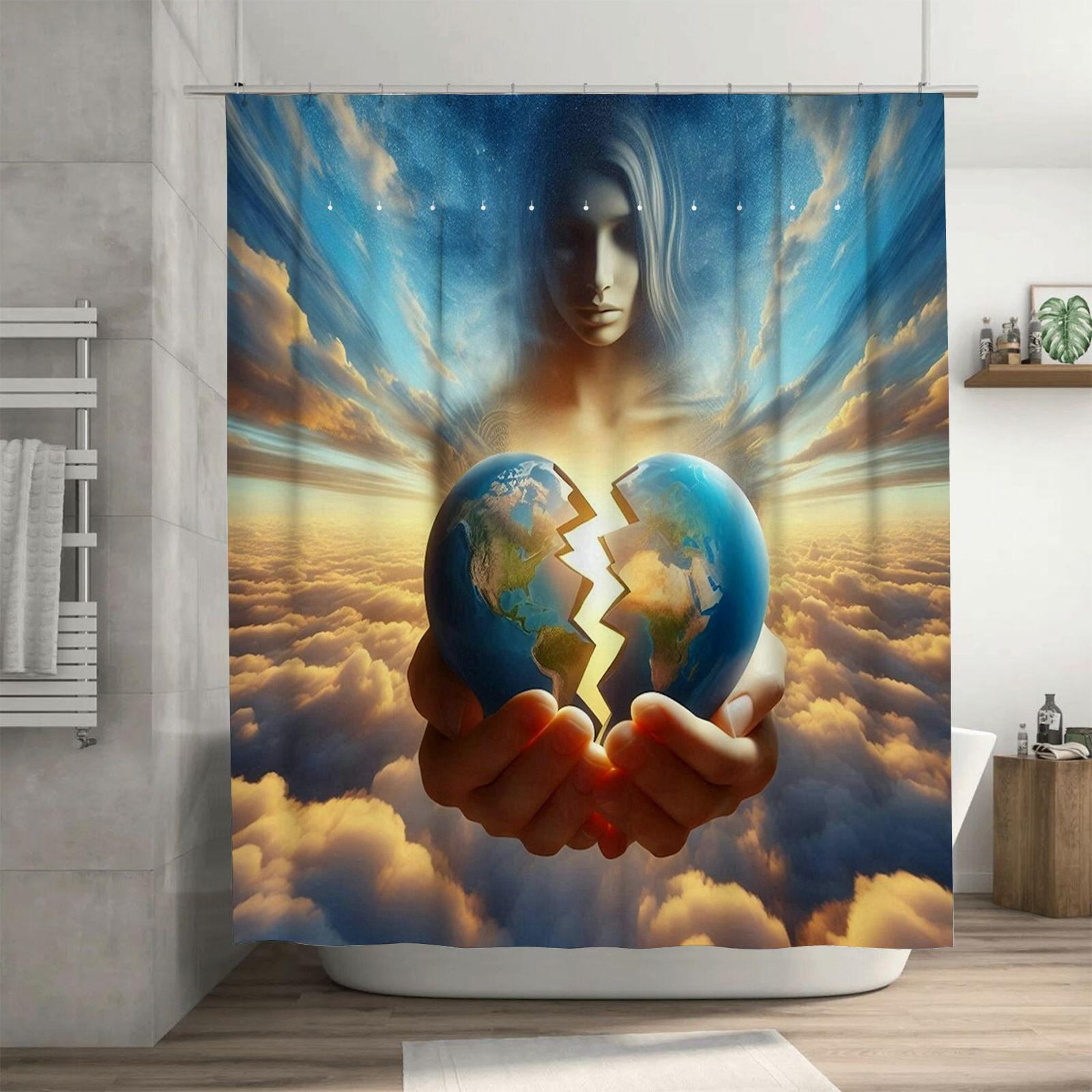 

Шторка для душа Божественное Сердце Земли - Водонепроницаемая, устойчивая к плесени, стирается в машине для духовного декора ванной комнаты 90X180cm(35x70in)