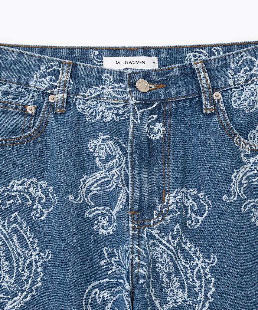 MILLO WOMEN Paisley Wide Jeans [Mid Blue]