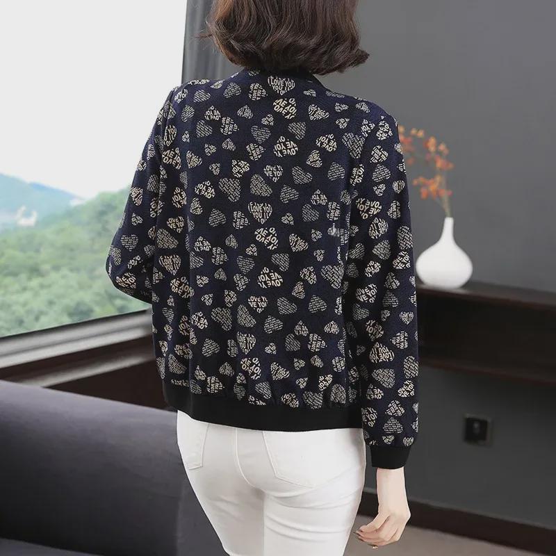 Women's Korean Style Zipper Print Cardigan - Spring/Autumn Long Sleeve Stand-up Collar Jacket
