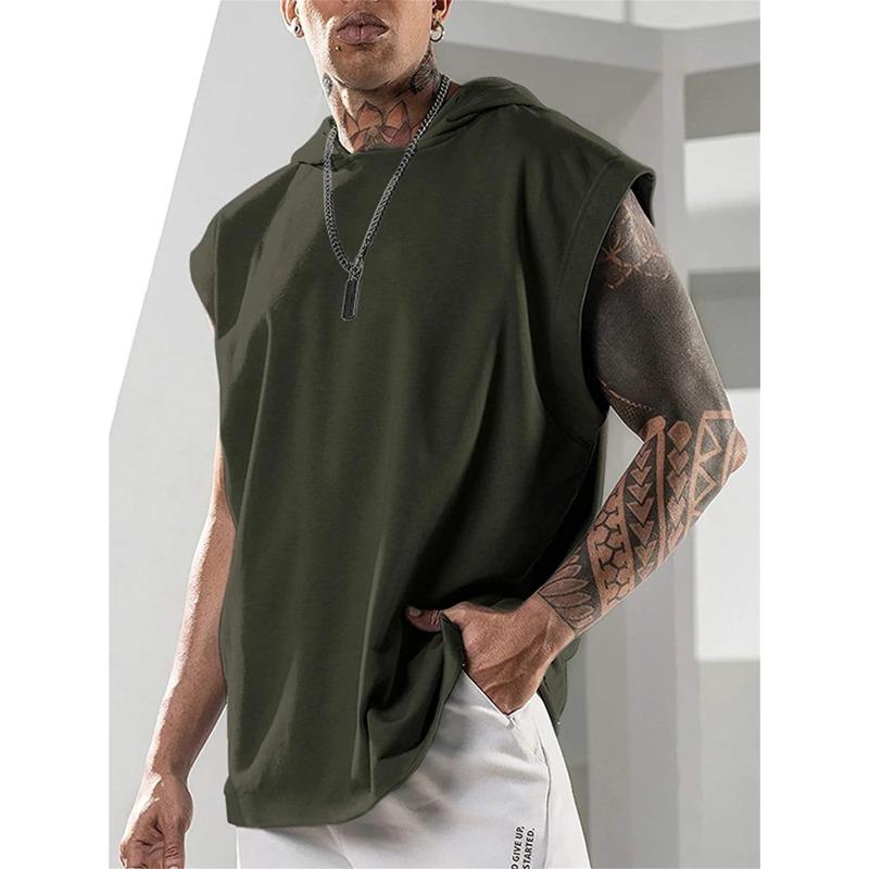 Mens High Quality American Style Loose Hooded Sleeveless Fitness Sports Tank Top