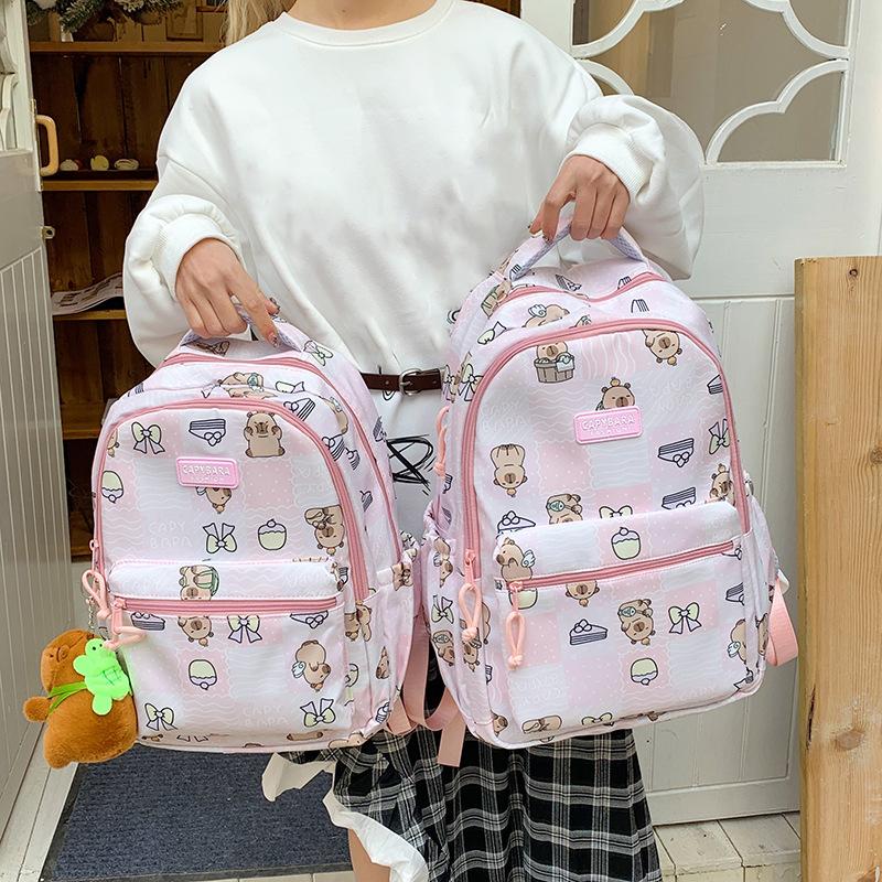 Cartoon Printed Capibala Backpack Cute Capybara Large-capacity Lightweight Burden-reduction Student Schoolbag Storage Bag