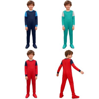 Unisex Kids Adaptive Jumpsuit Round Neck Long Sleeve Anti Strip Back Full Zipper Color Block Design Footed Jumpsuit Special Needs Clothing