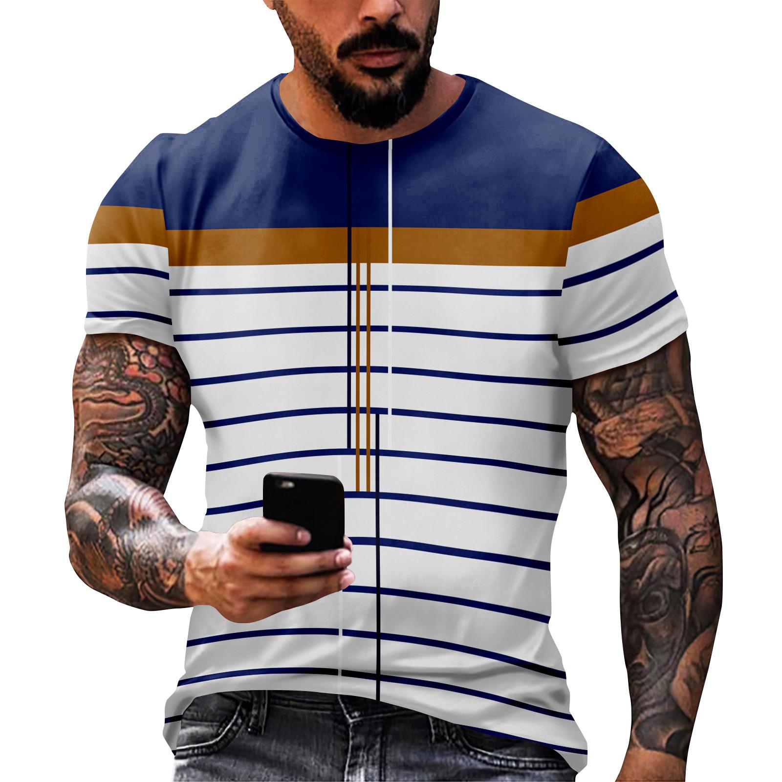 

Модный полосатый принт - мужская повседневная футболка с круглым вырезом и короткими рукавами XXL