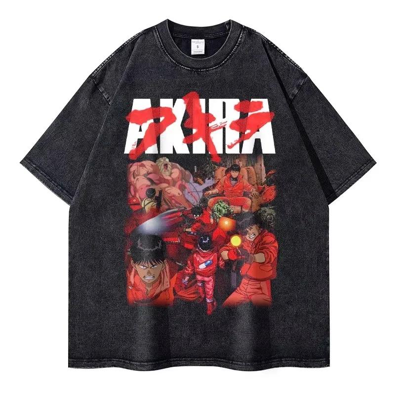 Manga Akira T-shirt Kaneda Shoutarou Graphic T Shirt Vintage Washed Oversized Tshirts Men Women Clothing Short Sleeve Cotton Tee