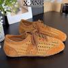 Leather hand-woven hollow breathable soft sole not tired feet women's shoes flat single shoes summer hole sandals