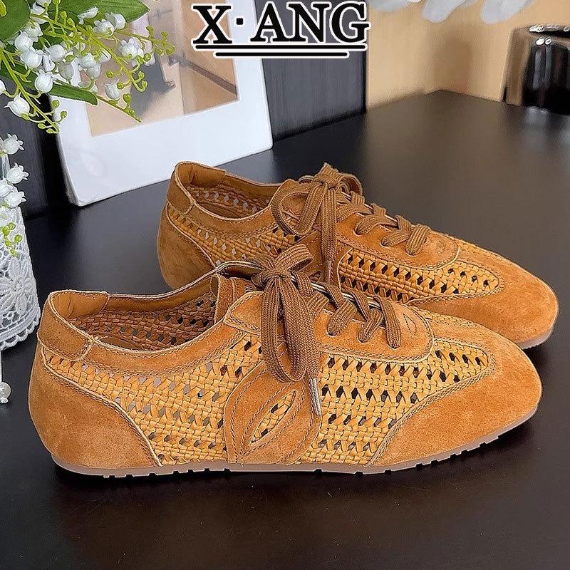 

Leather hand-woven hollow breathable soft sole not tired feet women s shoes flat single shoes summer hole sandals 40