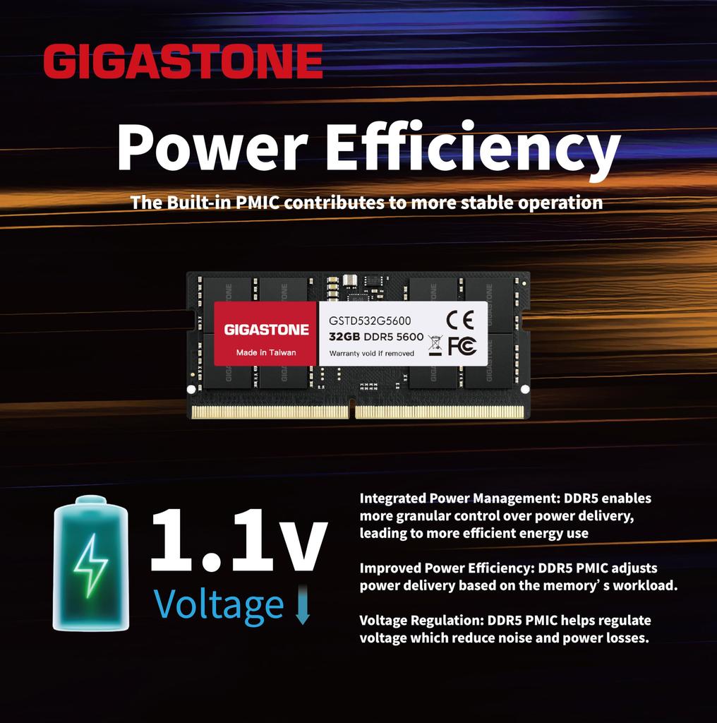GIGASTONE 32GB x 1 DDR5 5600MHz SODIMM 262 Pin Ungepuffertes Hochleistungs-Speichermodul Upgrade für Laptops [Speicher DDR5] (32 GB-Kit) PC5-44800