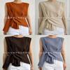 Camicetta senza maniche in poliestere con nodo frontale per moda casual estiva da donna
