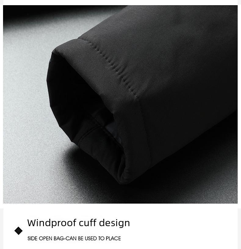 Mit Baumwolle gefütterter, warmer Wintermantel aus Samt für Herren mittleren und höheren Alters – lockere Passform, mittlere bis lange Größe.