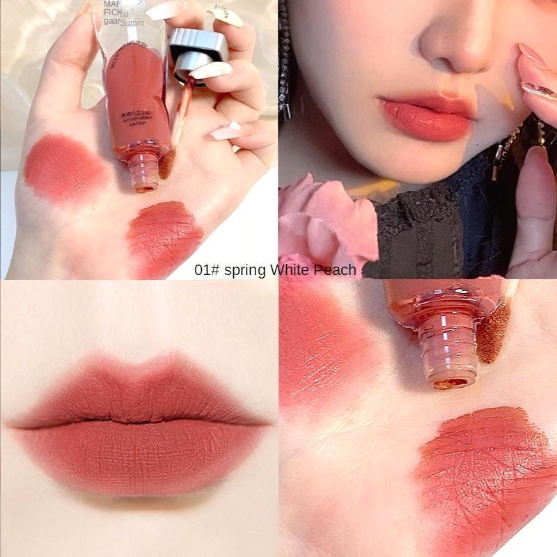 Ice Velvet Moisturizing and Hydrating Lip Glaze Natural White Mist Lip Glaze Matte Lip Gloss Waterproof Lipstick Lasting Setting Women's Makeup