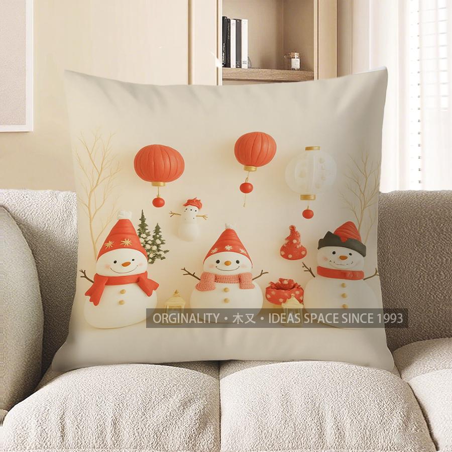 Home Decor Snowmen & Lanterns: Festive Pillow For Home Pattern Cushion Cover Suitable For Sofa Bedroom Car Pillow Cover