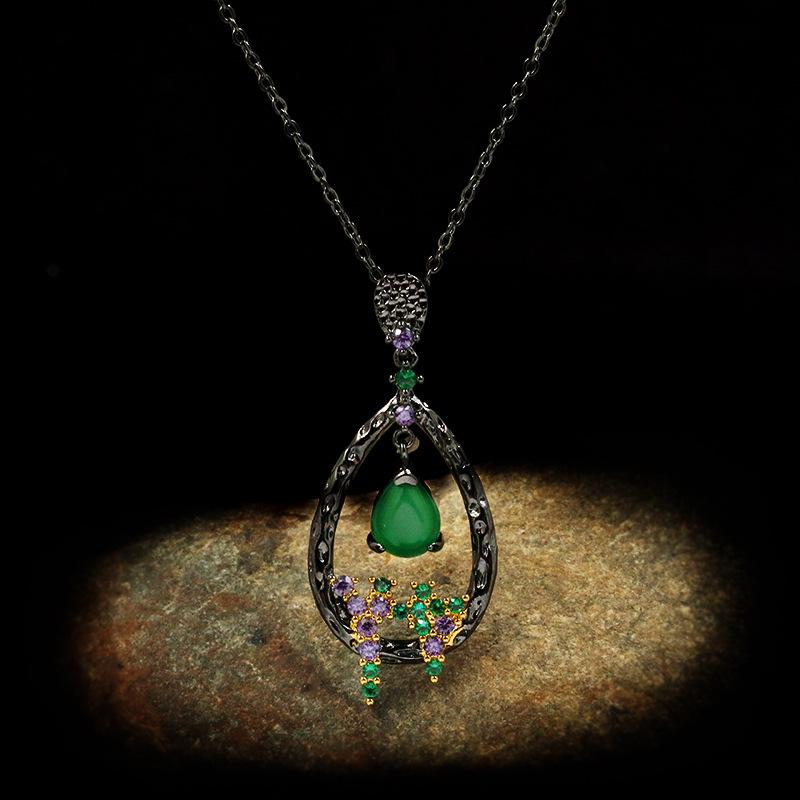 Italian Craft Jewelry Gold plated Amethyst French Necklace Palace Retro Temperament Pendant