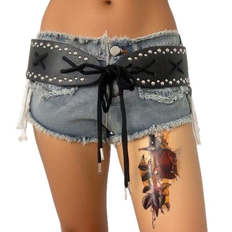 

Punk Studded Waist Belt Adjustable Waist Strap For Women Night Club Soft PU Leather Corset Band Fashion Waist Accessory чорний
