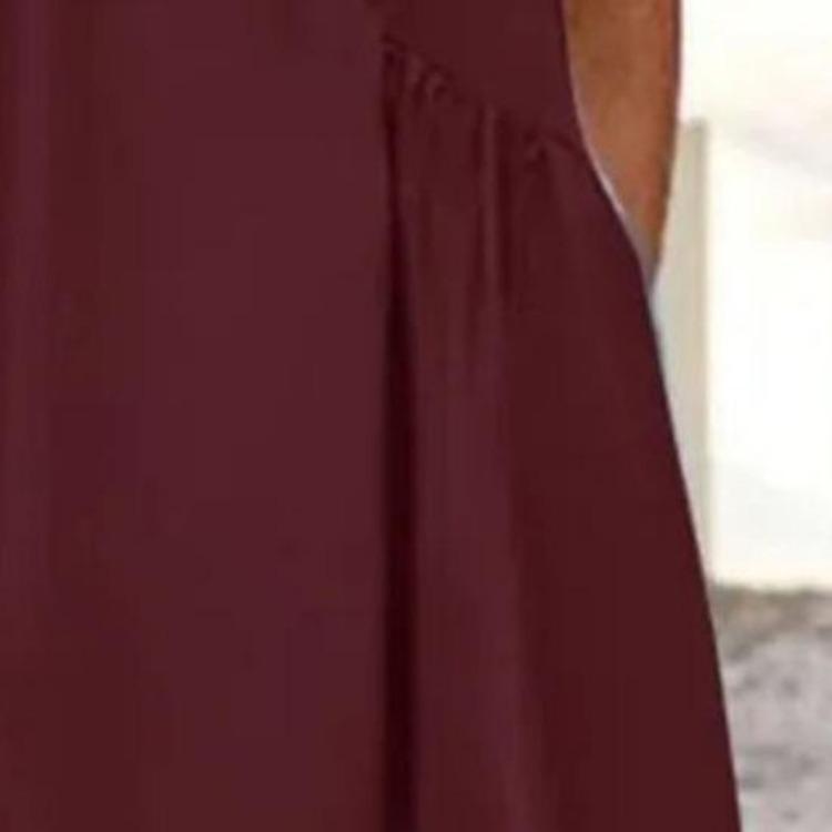 Casual Midi Dress for Women Beautiful Beach Dress Pleated O Neck Lady Clothes