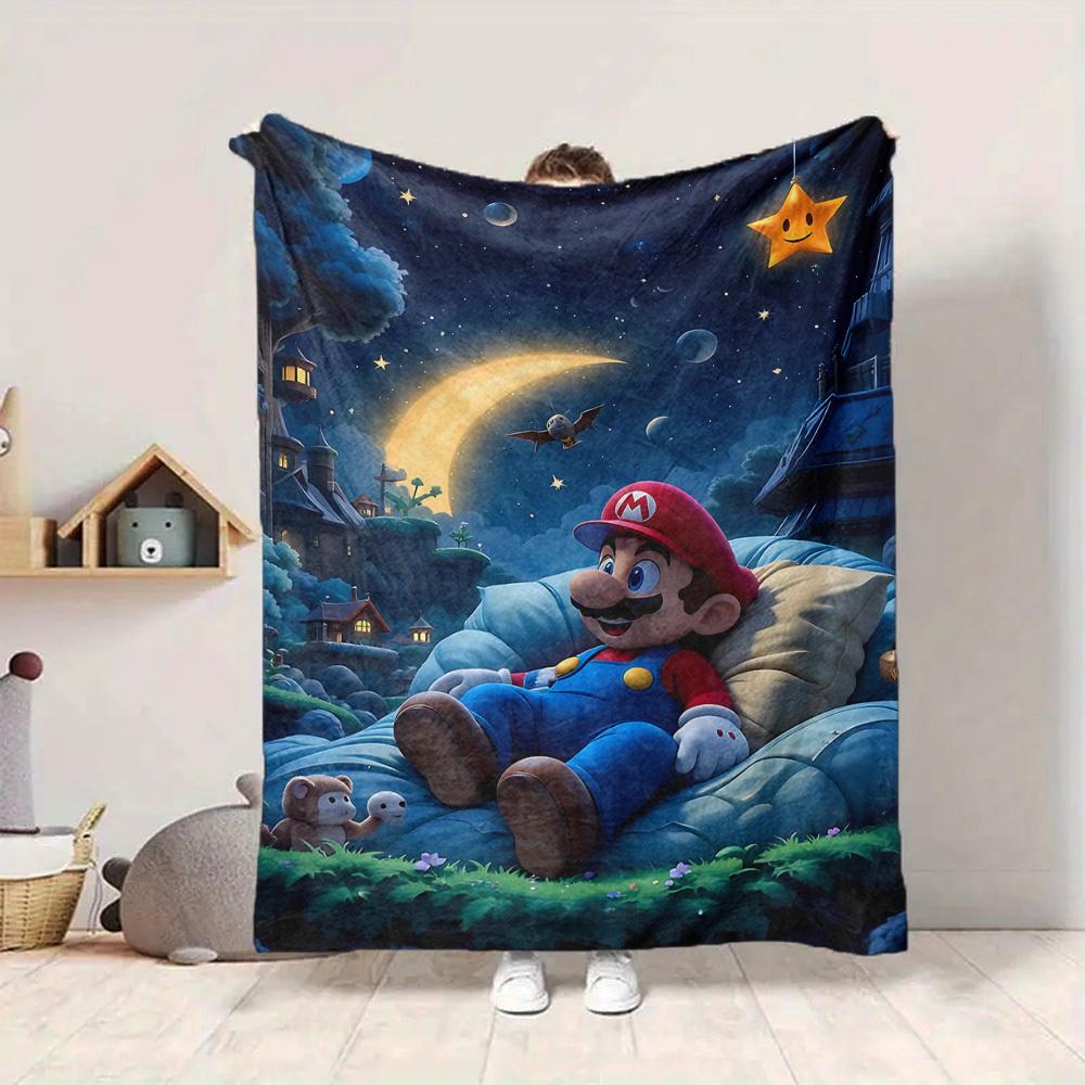 1pc Mario Night Dream Cozy Print Blanket Lightweight Warm Flannel Throw Blanket For Sofa, Bed, Living Room