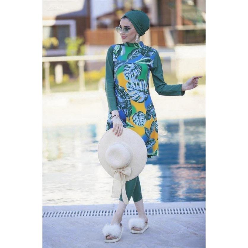 New Styles In Various Colors and Prints Modest Muslim Burkini 2-piece Set Long-sleeved Tunic and Full-length Leggings Set - Muslim Swimwear - Summer