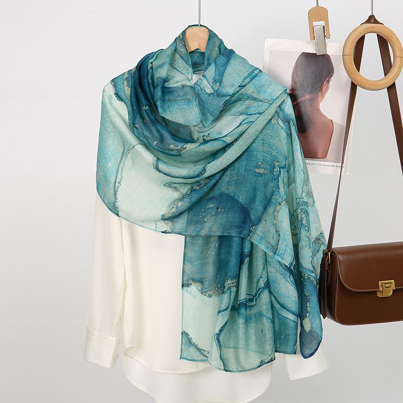 Ete Boheme En Mousseline De Soie Hijab Leopard Aquarelle Imprime Echarpe Islamique Ultra Leger Respirant