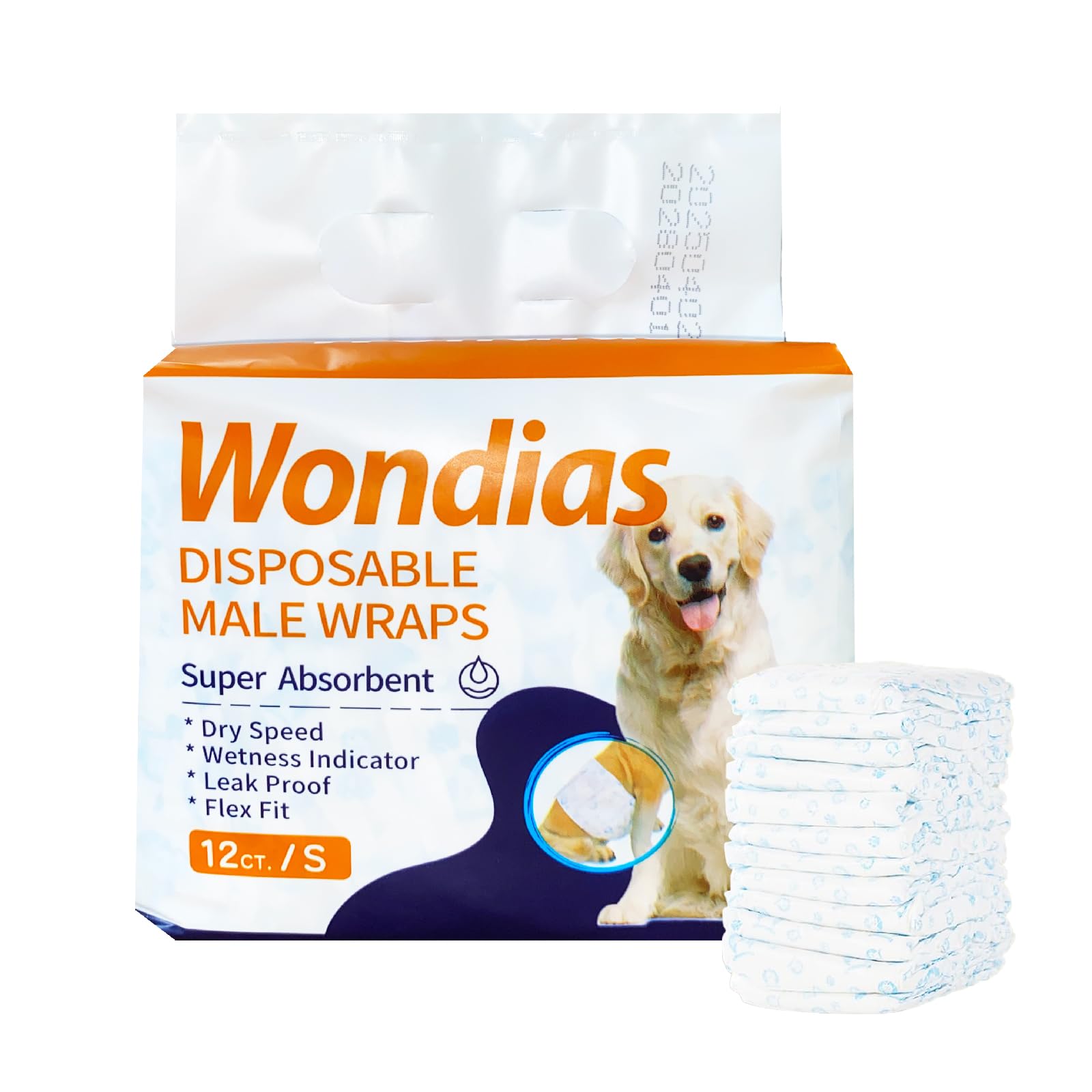 

Подгузники для домашних животных Wondias для супер защиты от протекания, с бортиками, индикатором мочи, впитыванием Manner Manner, 72 штуки, для собак-мальчиков, 6-слойная конструкция, 12-часовые белый