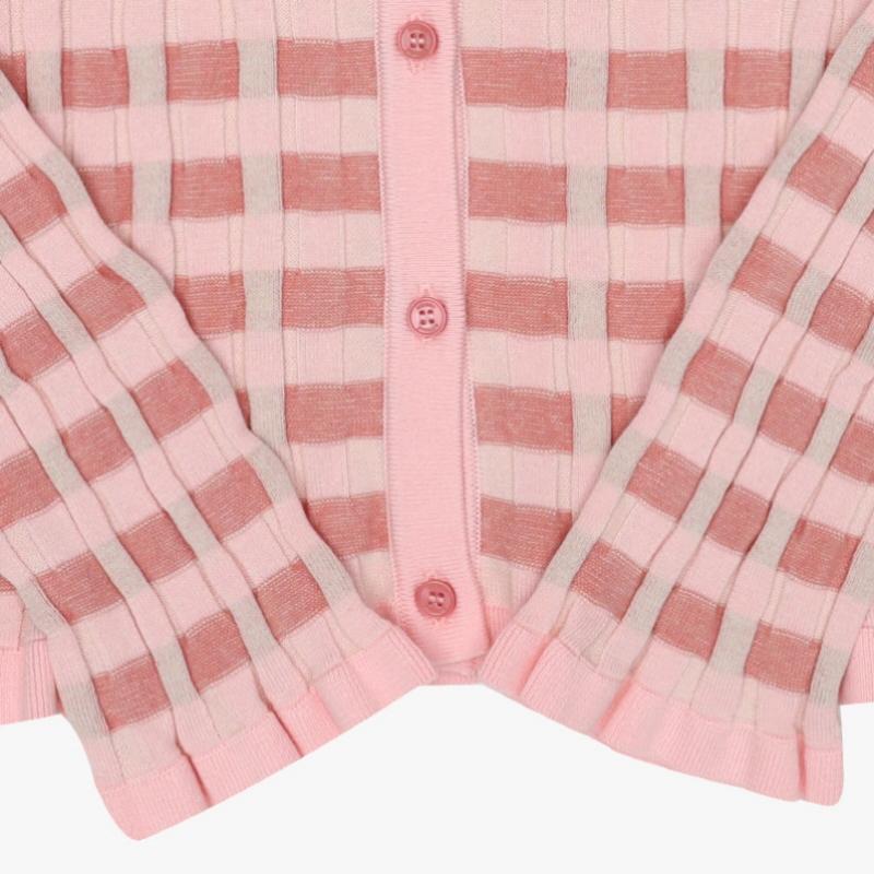 MaiSon KitSun  Baby Fox Patch Check Rib V Neck Women S Cardigan Ow00503kt1120