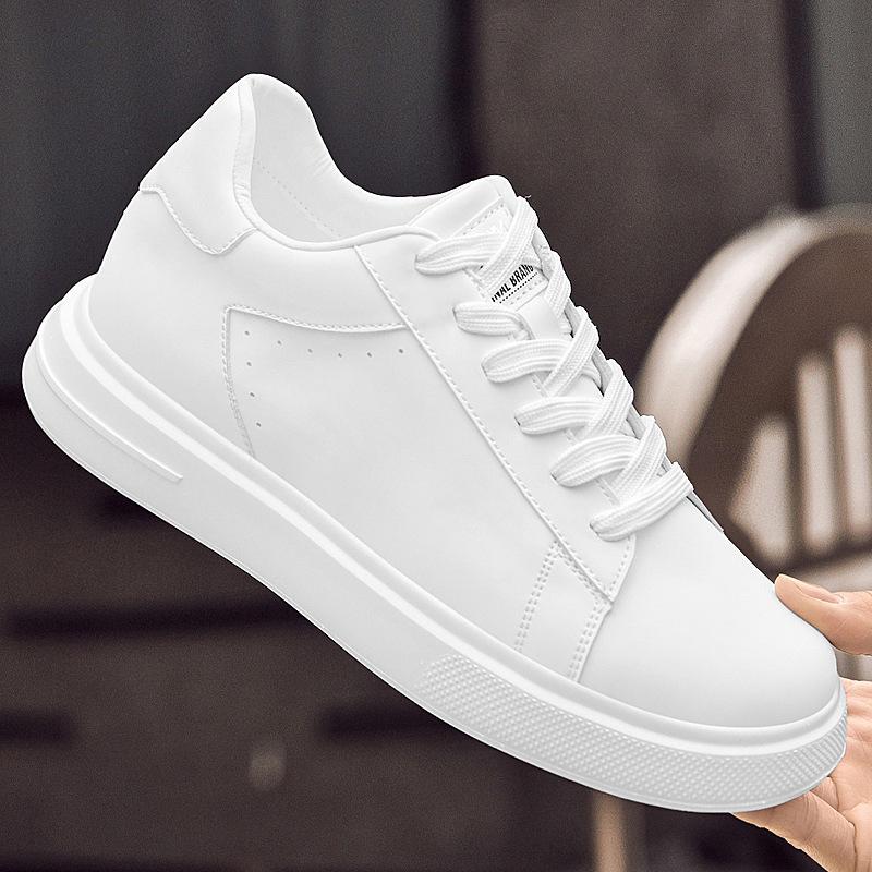 Men's 8CM Invisible Height Boost Sneakers - Trendy, Breathable, White Casual Shoes with Thick Sole