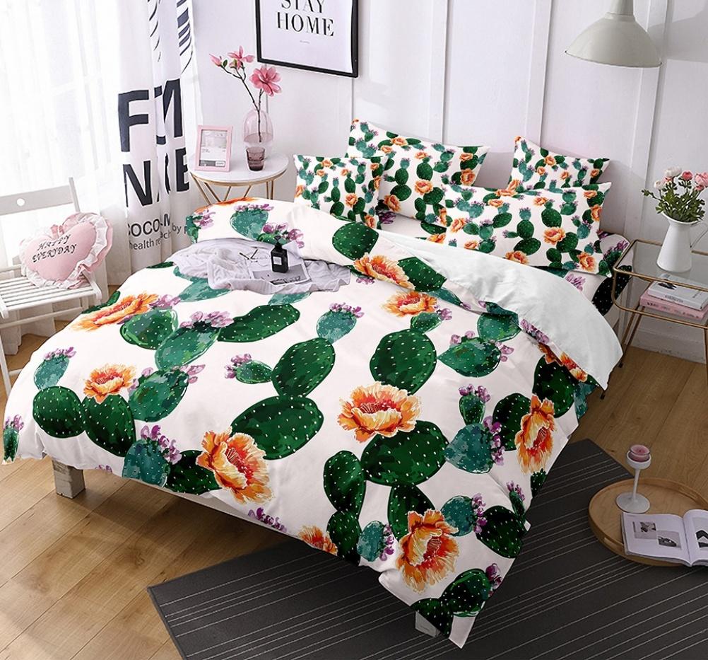Comforter Cactus Queen King Size Green Plants Boys Girls Teen Bedding Set 3 Piece Set With 2 S Super Soft