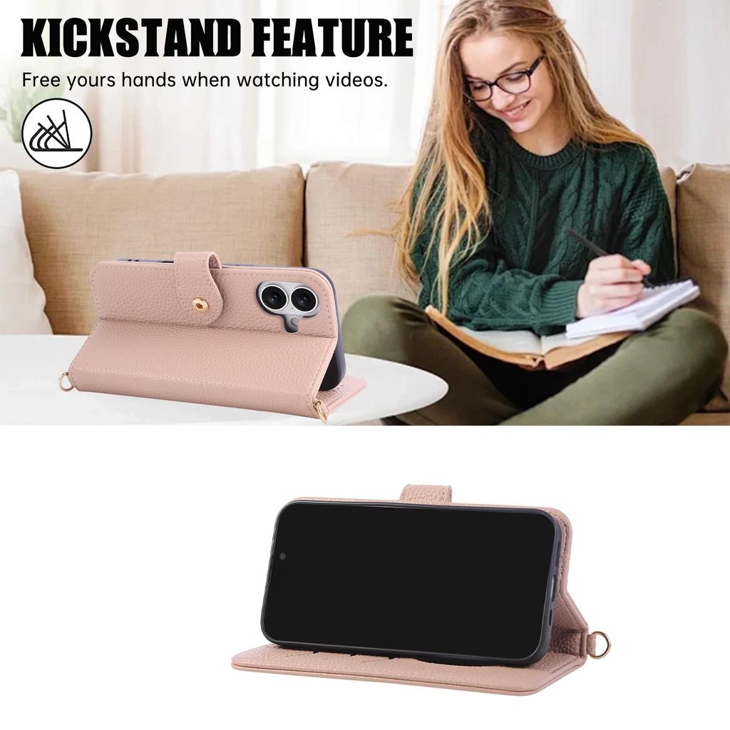 Crossbody Strap Mirror Wallet with Card Holder Phone Case for IPhone 16E 16 15 14 Pro Max 13 12 11 7 8 Plus Leather Flip Cover