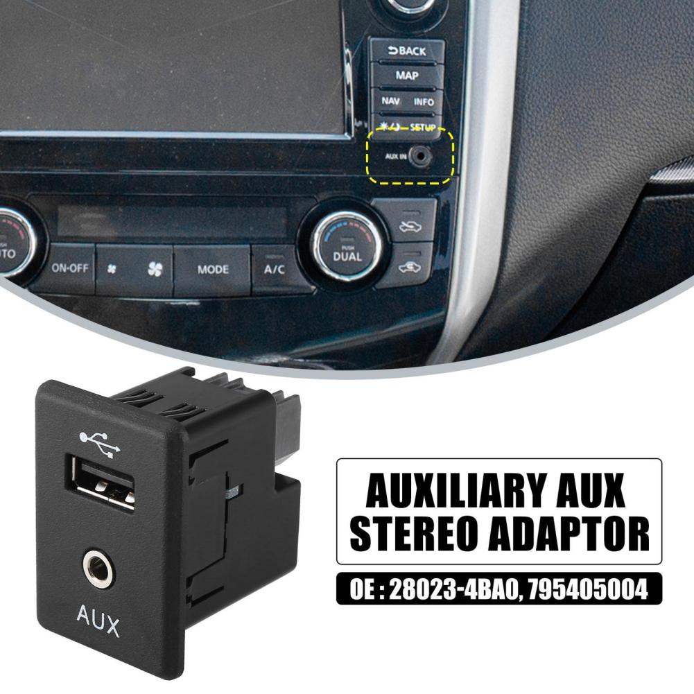 Car USB Port Connector Audio Video Auxiliary Jack 795405004 28023-4BA0 Compatible For 370Z Altima Frontier Kicks NV Rogue Xterra