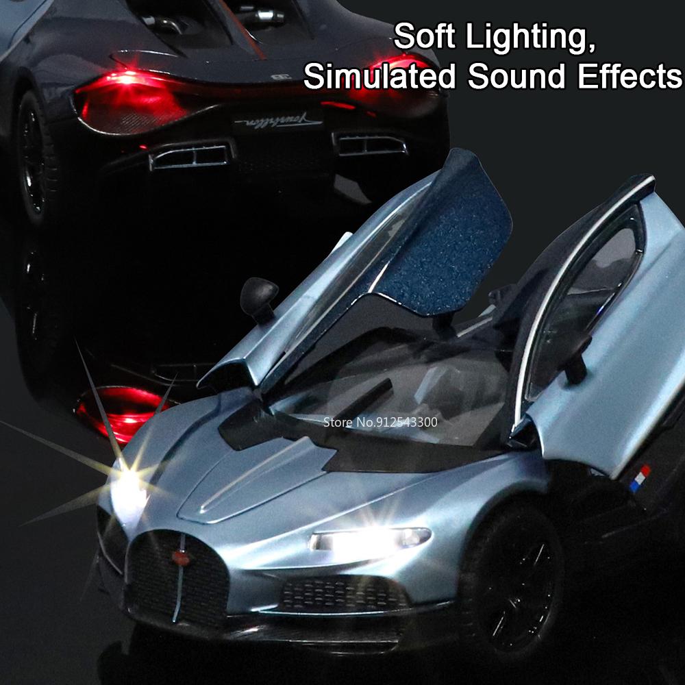 1:24 Tourbillon Atlantic Car Model Toy Alloy Diecast Shock Absorption Supercar Sound Light Pull Back Models Gifts for Boys