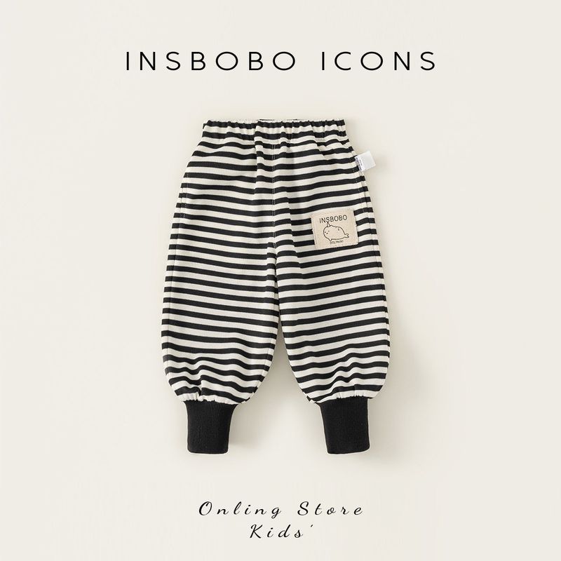 Insbobo Children s Pants Boys  Jogger Pants 2025 Autumn New Girls  Casual Pants Striped Sweatpants Autumn Wear Black and White Strips 140