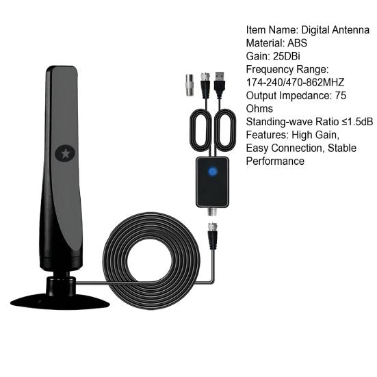 Innendørs digital antenne med forsterker Signalforsterker Bredt område Høy forsterkning Lav latens HDTV Bil-TV Antenne Tilbehør til hjemmet