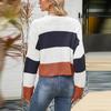 Damen-Pullover, lässig, lässig, Streifen, Kontrastfarbe, kurz, langärmelig