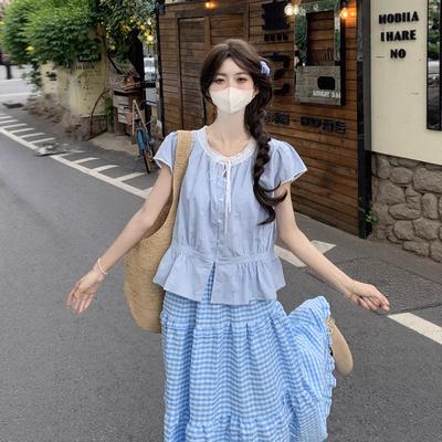 Summer Xiaoqing Oxygen Lace-Up Girls Shirt Versatile Loose Short Sleeve Shirt Top
