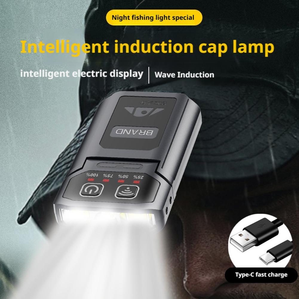 LED Headlamp Clip On Cap Hat Light Head Torch Fishing Camping Lamp USB Rechargeable Head Lamp Portable Lighting Headlight