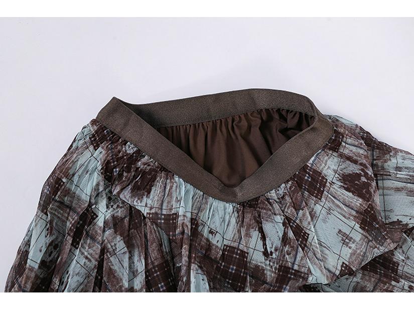 Fei Yuan Elegant High Waist Retro Paisley Mesh Midi Skirt for Women - Early Spring Collection