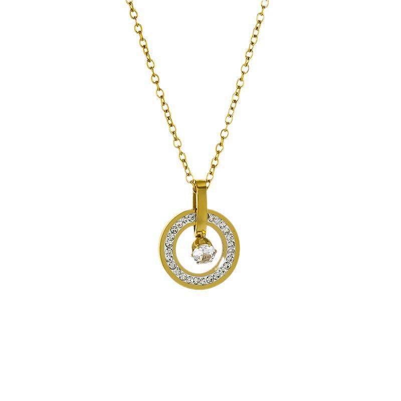 Zircon Pendant Titanium Steel Clavicle Necklace for Women - French Celebrity Style, Trendy Light Luxury with Rhinestone Inlaid Design.