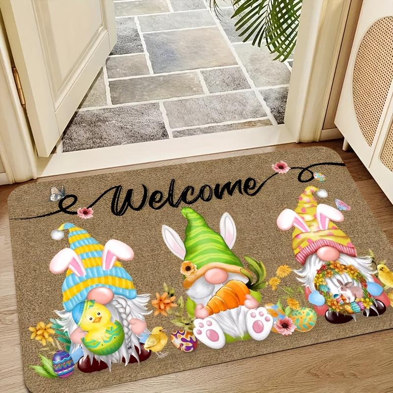 Easter Bunny Dwarf Welcome Doormat, Polyester Non-Slip Machine Washable Rug for Kitchen Bathroom Dining Room Entryway Decor