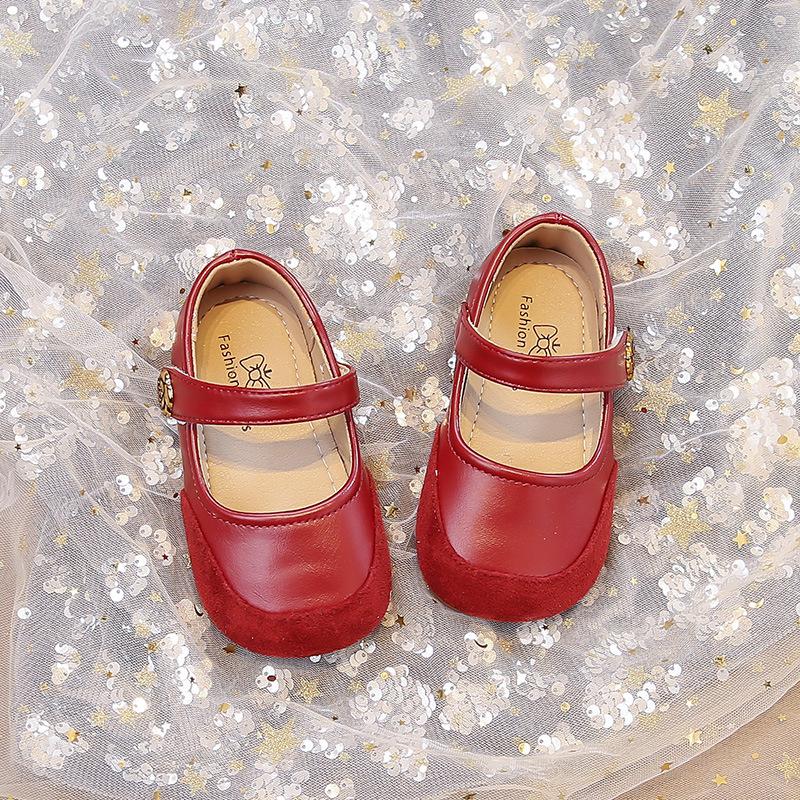 Girls' Rose Flower Leather Shoes2026Spring and Autumn New Leather Performance Shoes for Children In Various Sizes, Solid Color Flats