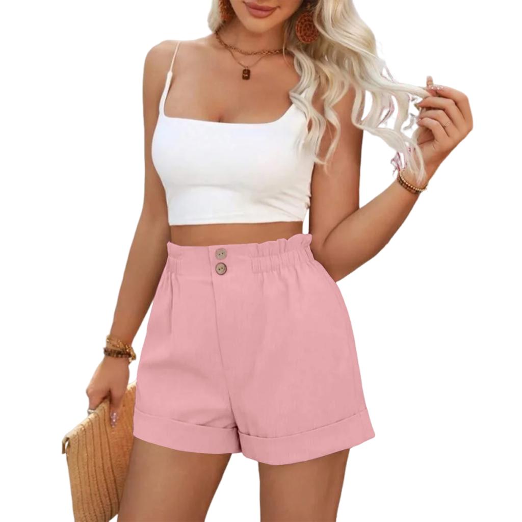 Women's High-Waist Loose  Color Shorts