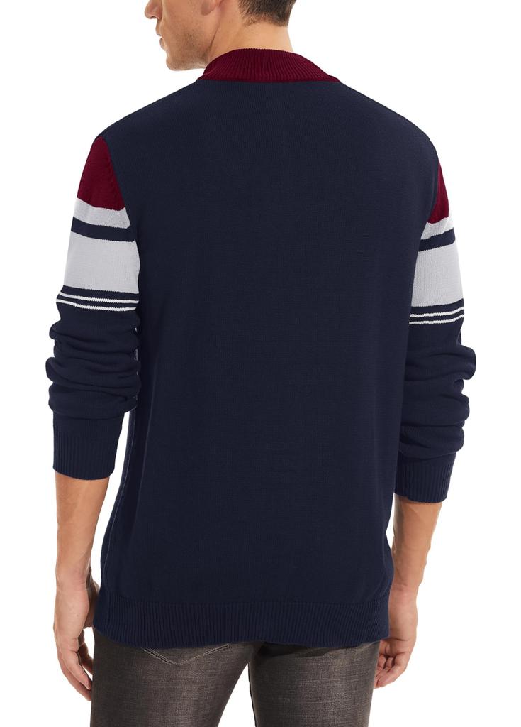 Pulover de golf tricotat de toamnă pentru vreme rece, cu fermoar interior pe un sfert, guler înalt, gros, mărime mare, tricotat, roșu 3XL [TACVASEN], bărbătesc, bleumarin/vin