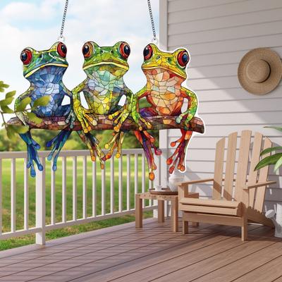 Colorful Frog Acrylic Suncatcher Umbrella Frog/Three Frogs On Branch Stained Glass Window Hanging Ornament for Indoor Outdoor Garden Housewarming