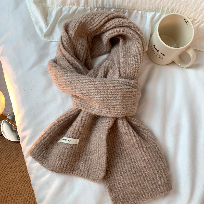 Scarf Women's New Winter Knitted Wool Scarf Red Korean Version Versatile High End Solid Color Warm Couple