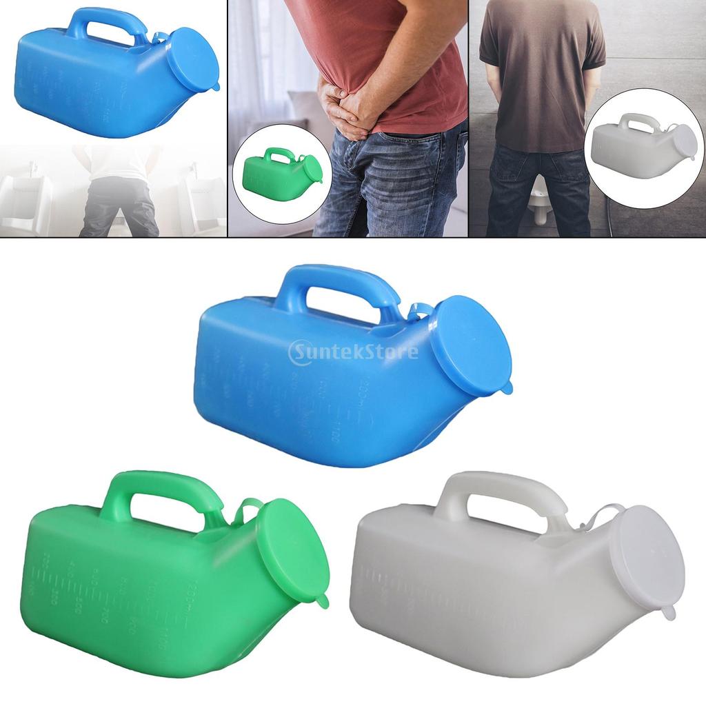 Portable Urinals for Men with Lid Travel Toilet Reusable 2000ml Male Urinal Pee Bottles Mens Potty for Elderly Driving Car